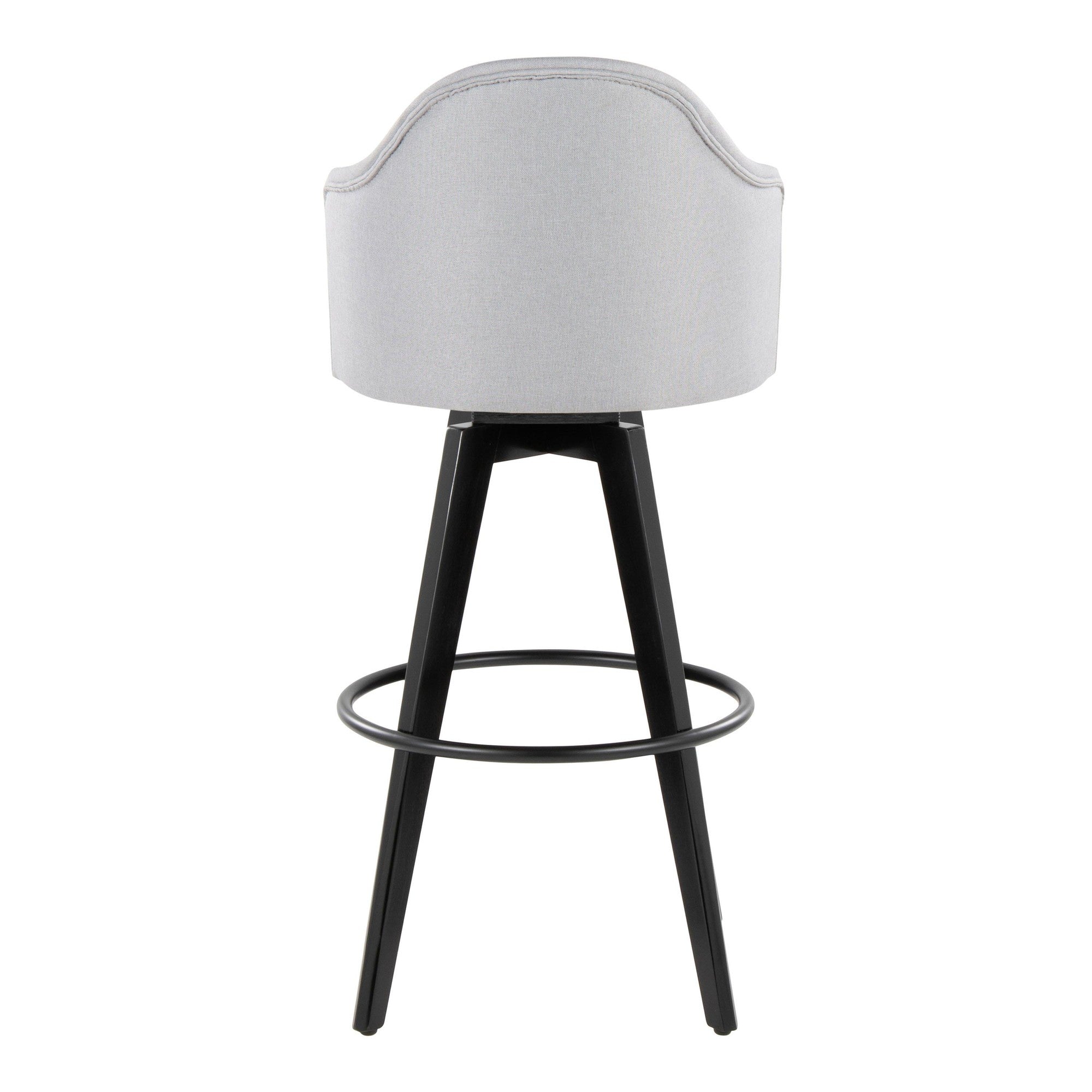 Ahoy Upholstered 30" Fixed-Height Barstool - Set of 2 - Black Wood, Light Grey Fabric, Black Metal