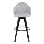 Ahoy Upholstered 30" Fixed-Height Barstool - Set of 2 - Black Wood, Light Grey Fabric, Black Metal