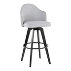 Ahoy Upholstered 30" Fixed-Height Barstool - Set of 2 - Black Wood, Light Grey Fabric, Black Metal