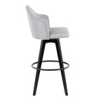 Ahoy Upholstered 30" Fixed-Height Barstool - Set of 2 - Black Wood, Light Grey Fabric, Black Metal