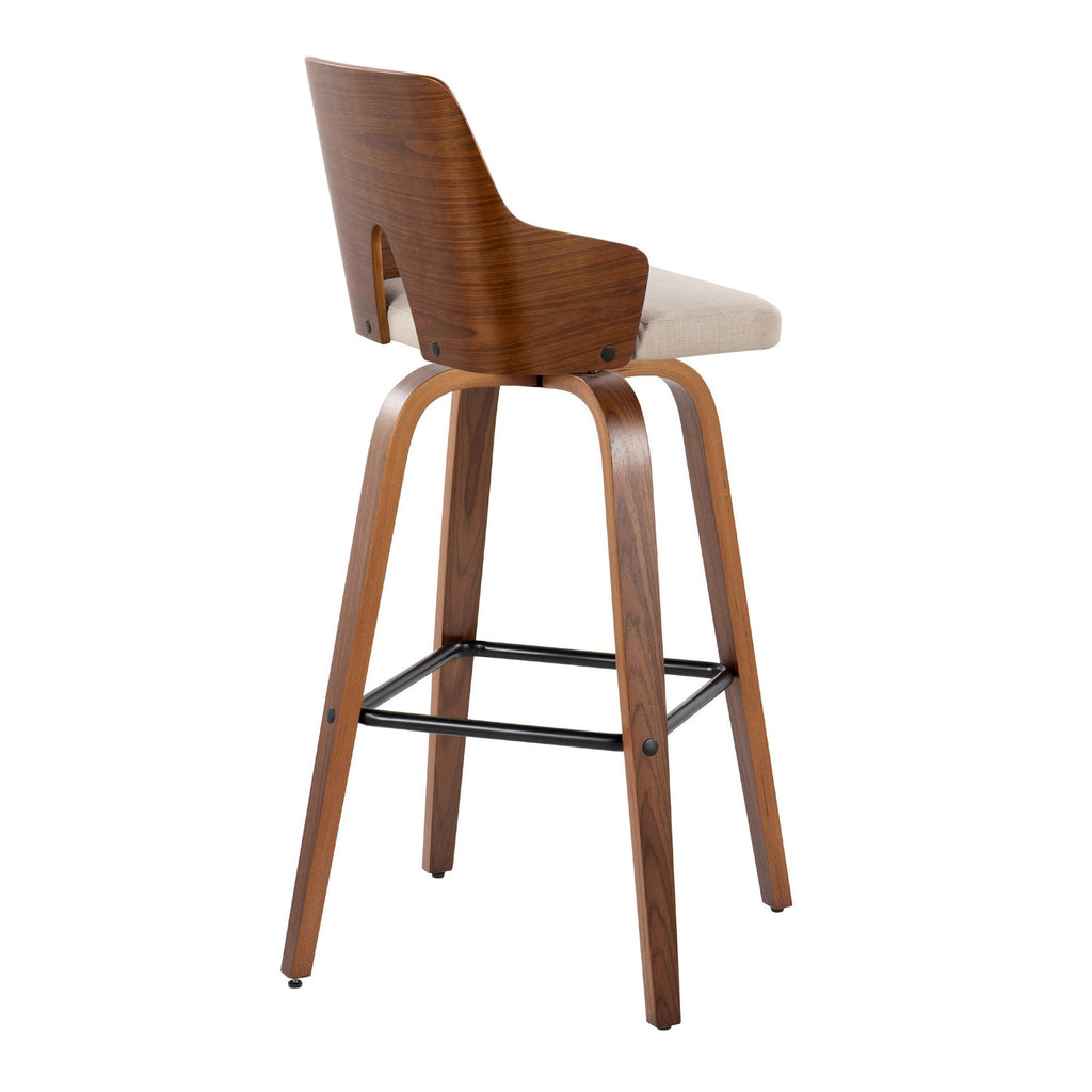Ariana 30" Fixed-Height Barstool - Set of 2 - Walnut Wood, Beige Fabric, Black Metal