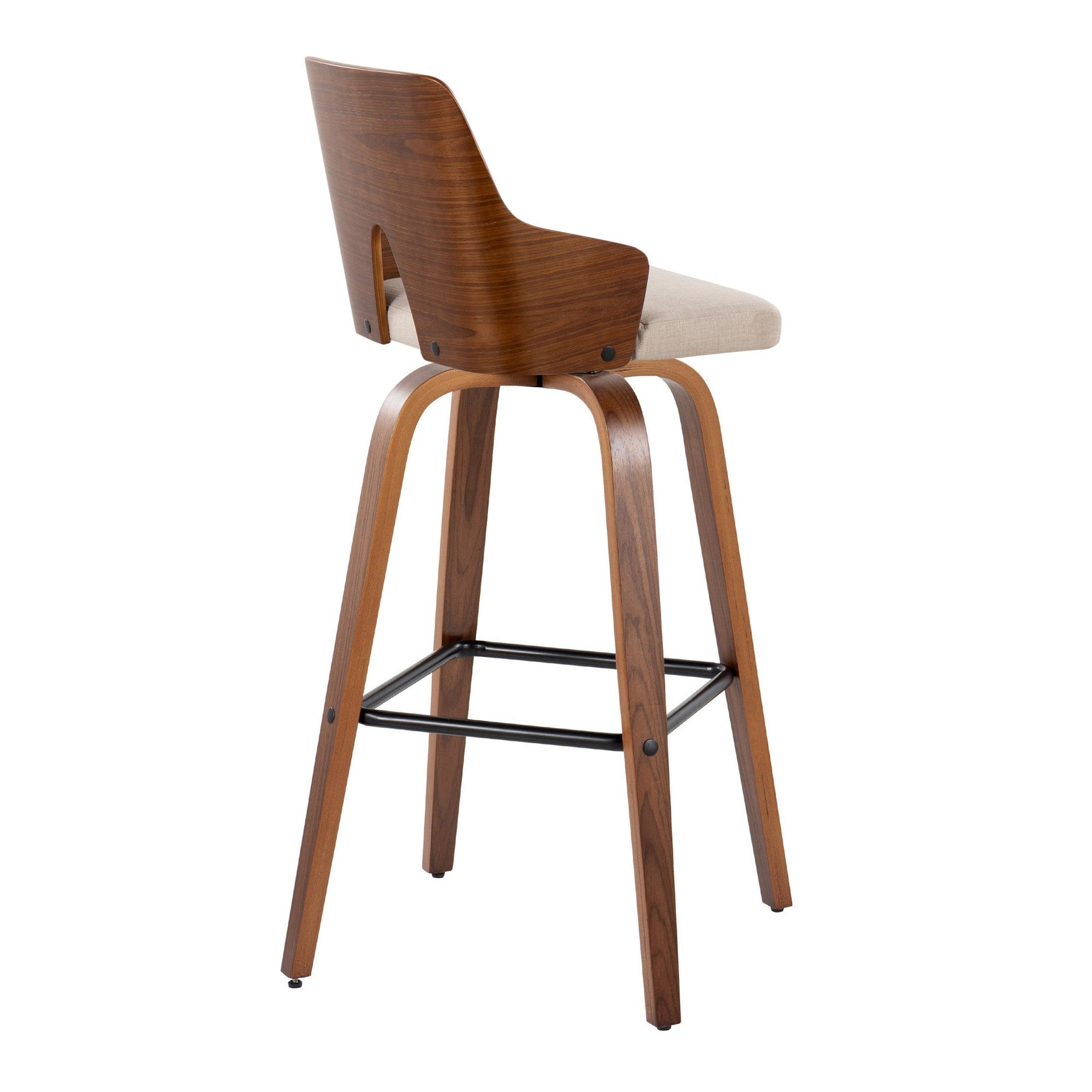 Ariana 30" Fixed-Height Barstool - Set of 2 - Walnut Wood, Beige Fabric, Black Metal