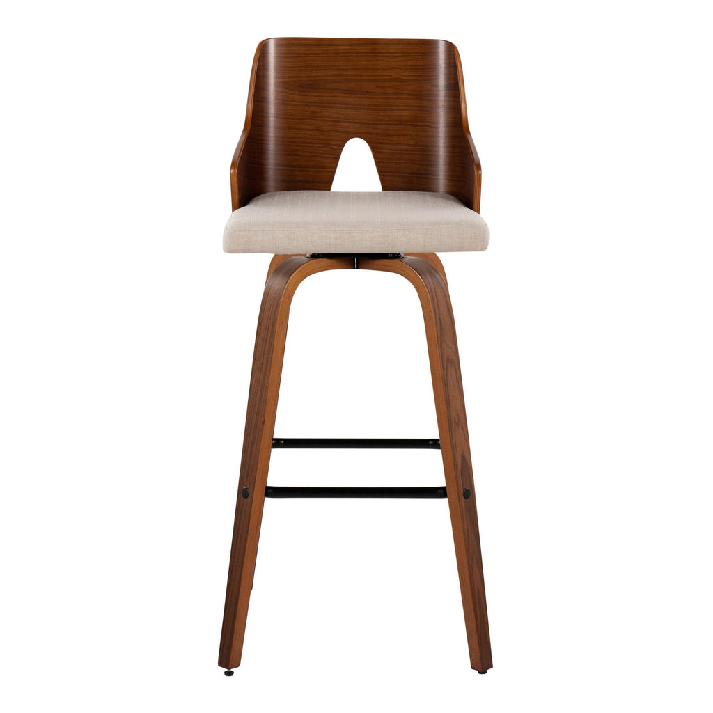 Ariana 30" Fixed-Height Barstool - Set of 2 - Walnut Wood, Beige Fabric, Black Metal