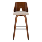Ariana 30" Fixed-Height Barstool - Set of 2 - Walnut Wood, Beige Fabric, Black Metal