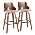 Ariana 30" Fixed-Height Barstool - Set of 2 - Walnut Wood, Beige Fabric, Black Metal