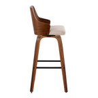 Ariana 30" Fixed-Height Barstool - Set of 2 - Walnut Wood, Beige Fabric, Black Metal