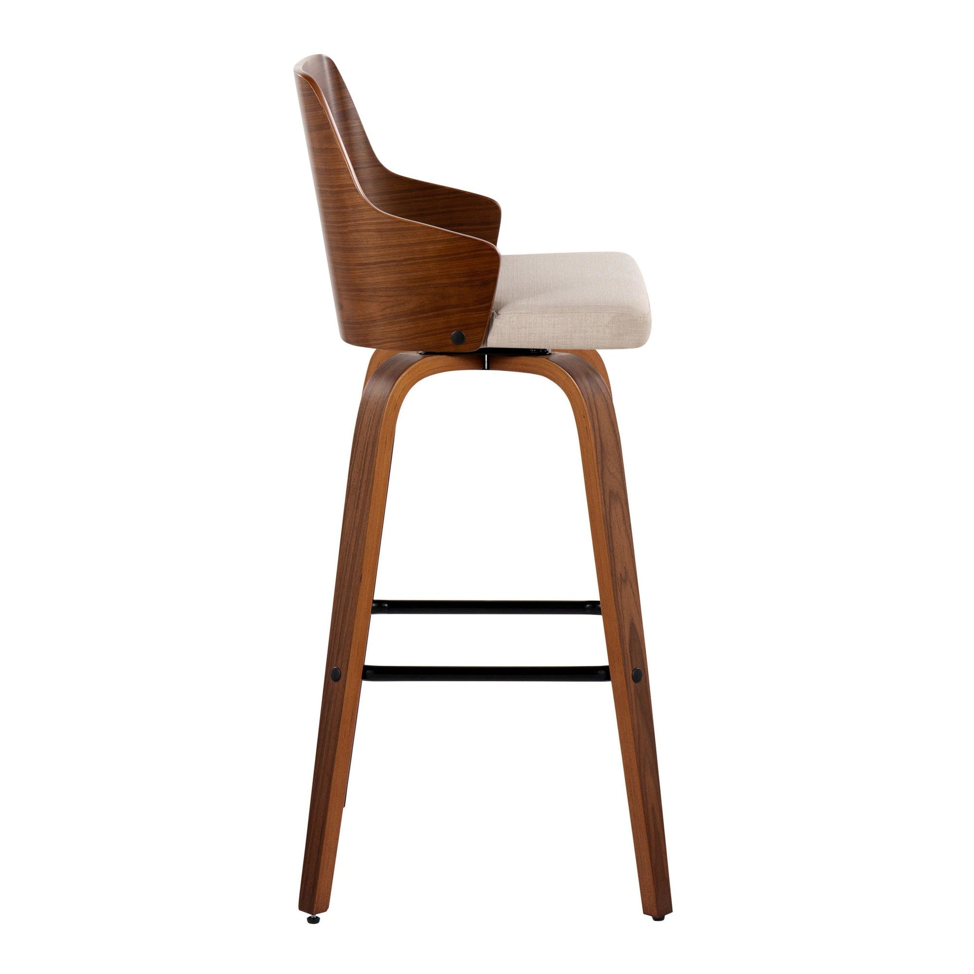Ariana 30" Fixed-Height Barstool - Set of 2 - Walnut Wood, Beige Fabric, Black Metal