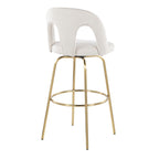 Ava Upholstered 30" Fixed-Height Barstool - Set of 2 - Gold Metal, Snow White Fabric