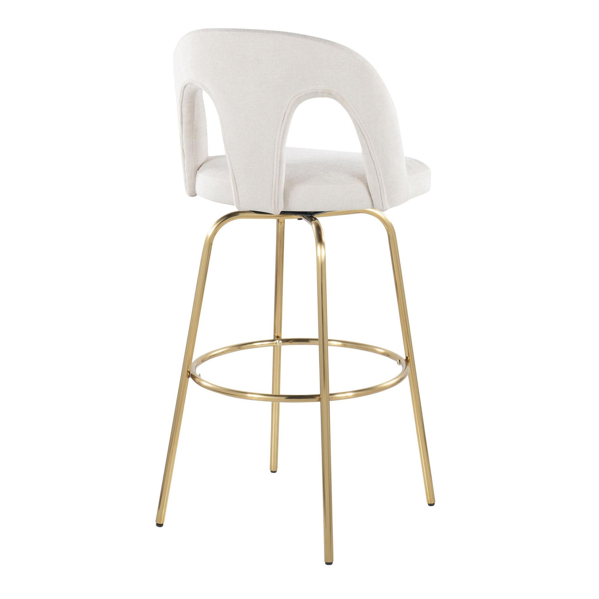 Ava Upholstered 30" Fixed-Height Barstool - Set of 2 - Gold Metal, Snow White Fabric
