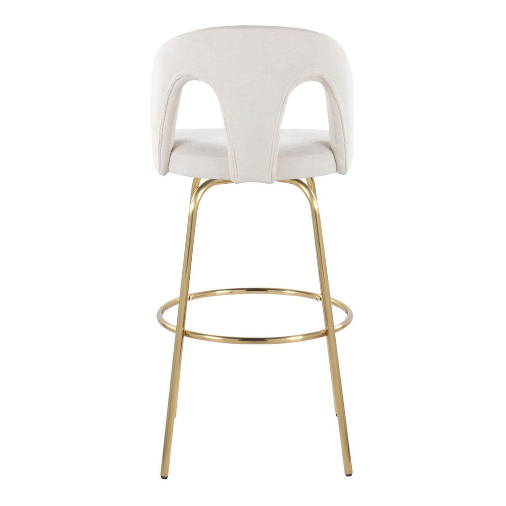 Ava Upholstered 30" Fixed-Height Barstool - Set of 2 - Gold Metal, Snow White Fabric