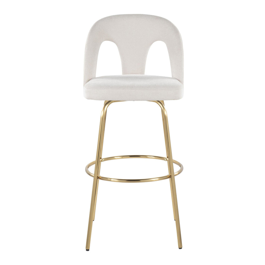 Ava Upholstered 30" Fixed-Height Barstool - Set of 2 - Gold Metal, Snow White Fabric