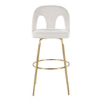 Ava Upholstered 30" Fixed-Height Barstool - Set of 2 - Gold Metal, Snow White Fabric