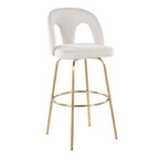 Ava Upholstered 30" Fixed-Height Barstool - Set of 2 - Gold Metal, Snow White Fabric
