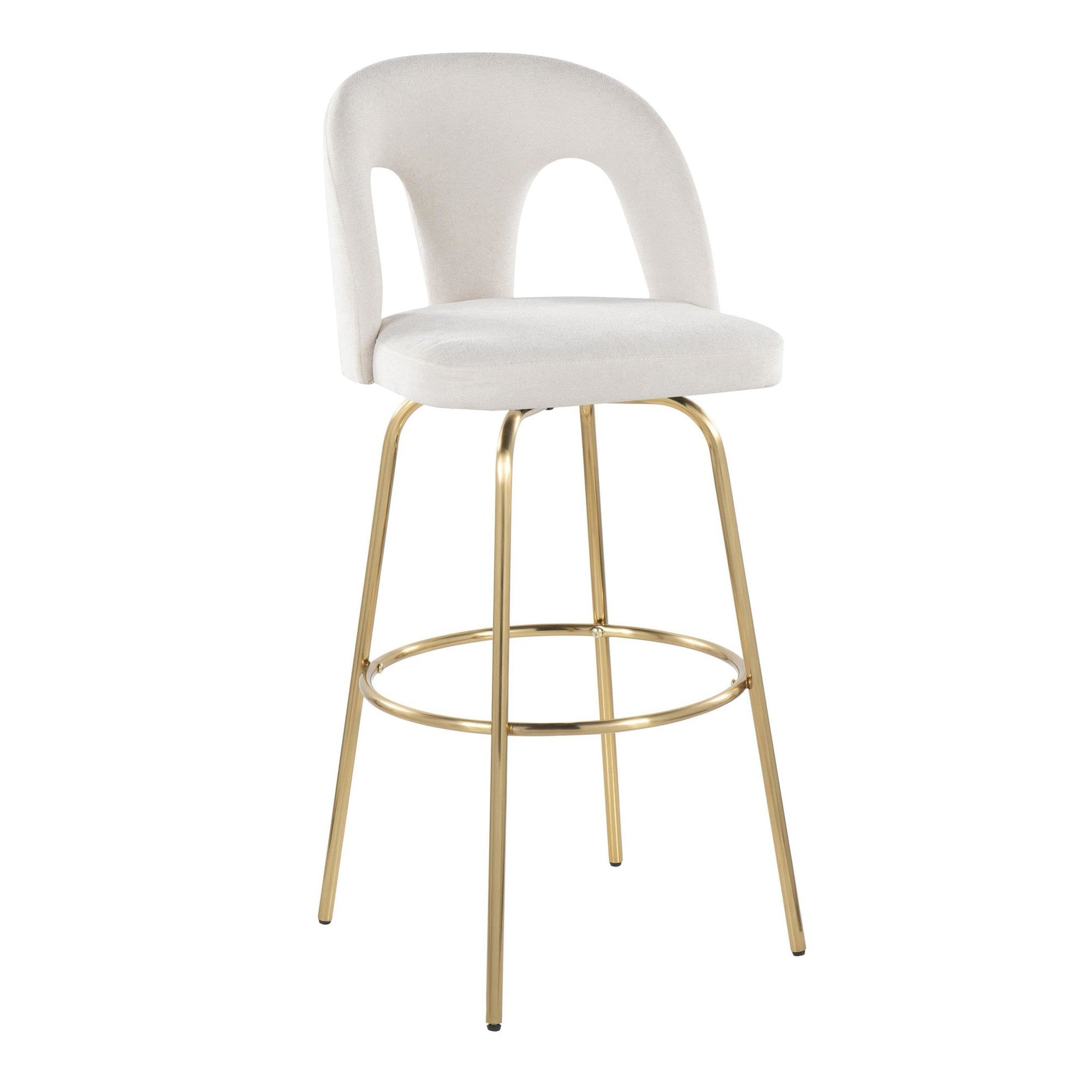 Ava Upholstered 30" Fixed-Height Barstool - Set of 2 - Gold Metal, Snow White Fabric