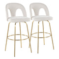 Ava Upholstered 30" Fixed-Height Barstool - Set of 2 - Gold Metal, Snow White Fabric