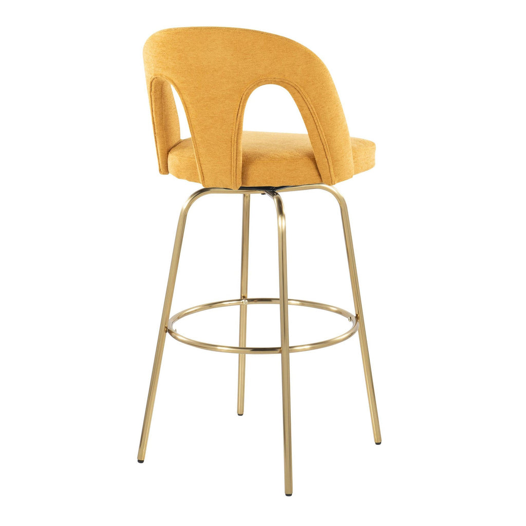 Ava Upholstered 30" Fixed-Height Barstool - Set of 2 - Gold Metal, Yellow Fabric