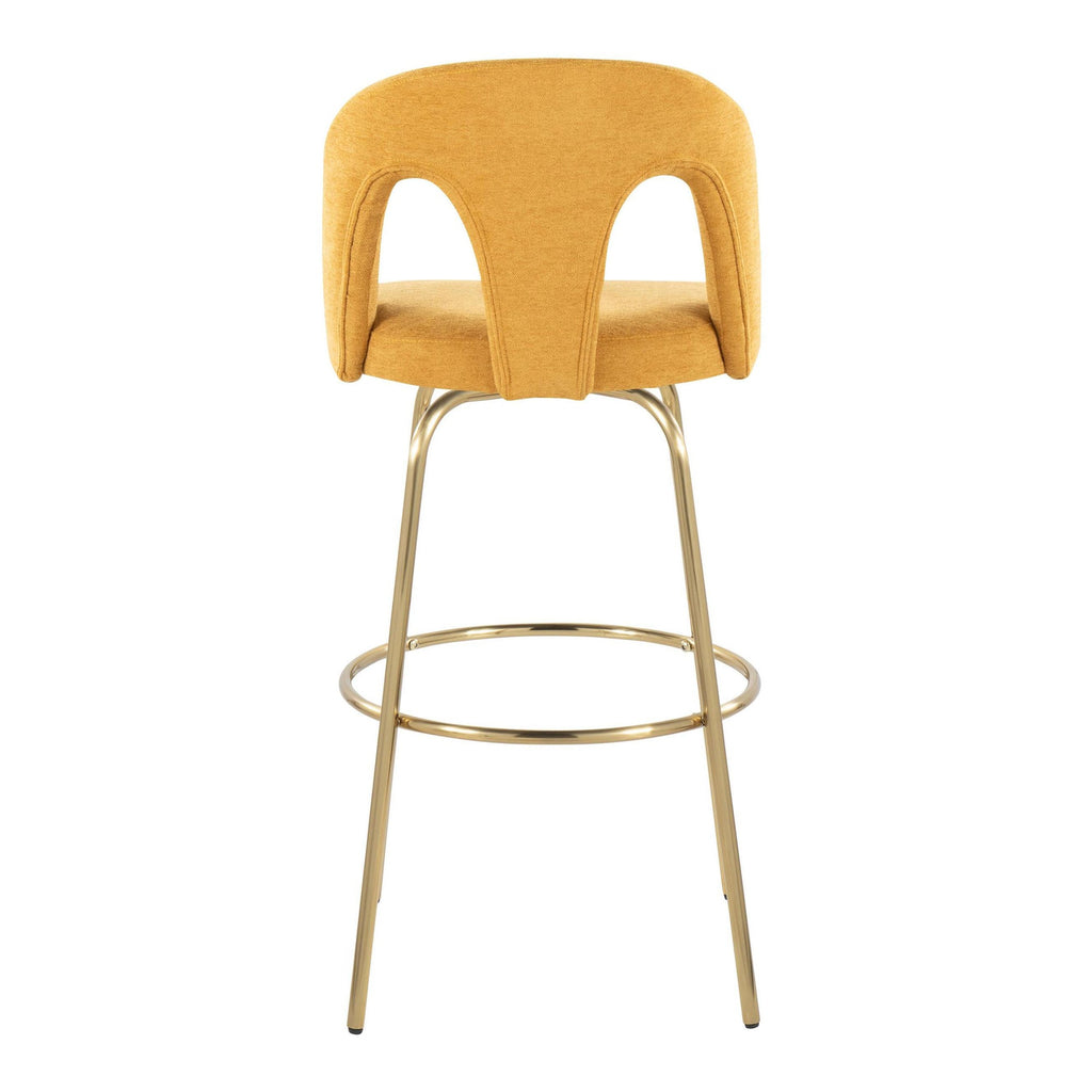 Ava Upholstered 30" Fixed-Height Barstool - Set of 2 - Gold Metal, Yellow Fabric