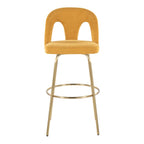 Ava Upholstered 30" Fixed-Height Barstool - Set of 2 - Gold Metal, Yellow Fabric