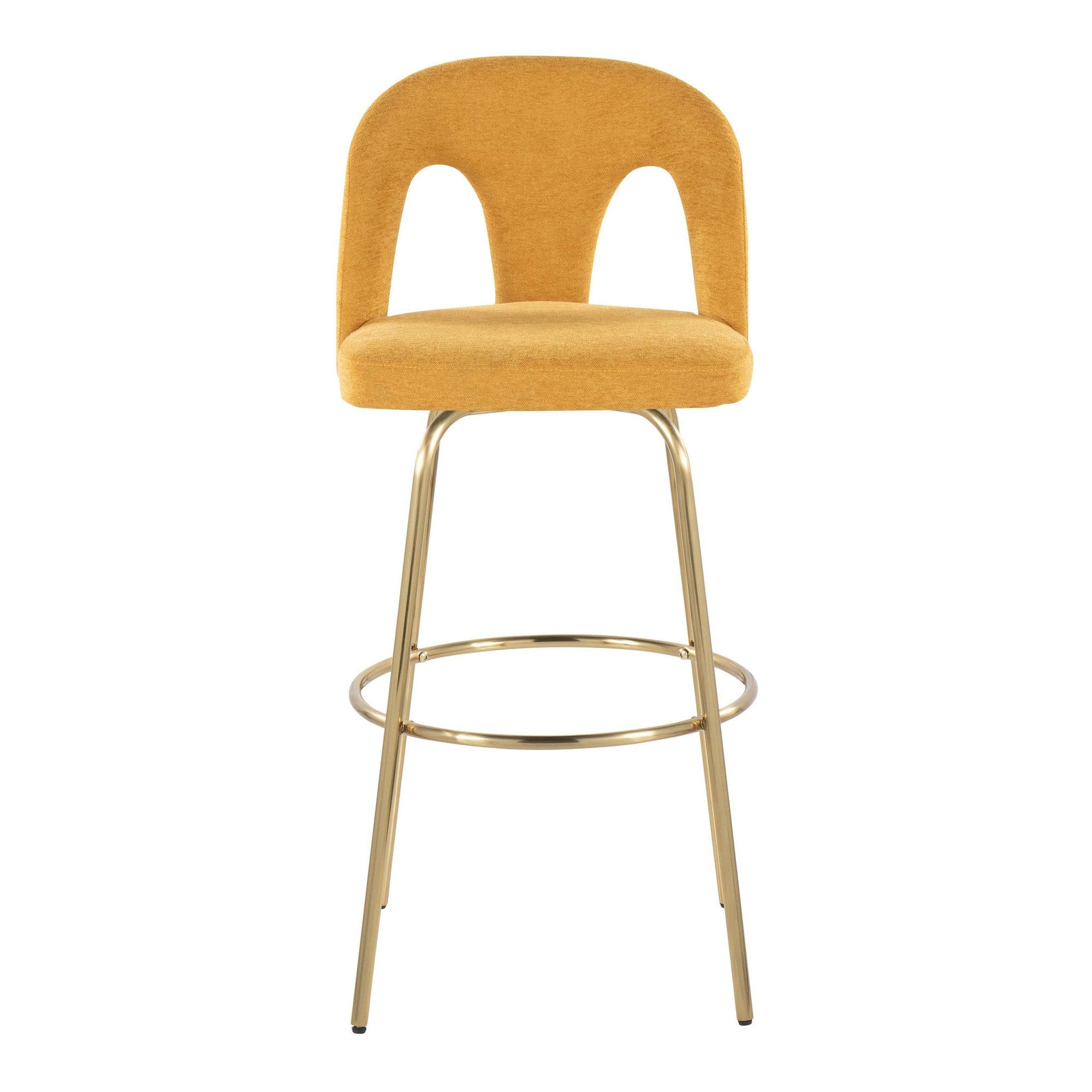 Ava Upholstered 30" Fixed-Height Barstool - Set of 2 - Gold Metal, Yellow Fabric