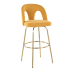 Ava Upholstered 30" Fixed-Height Barstool - Set of 2 - Gold Metal, Yellow Fabric
