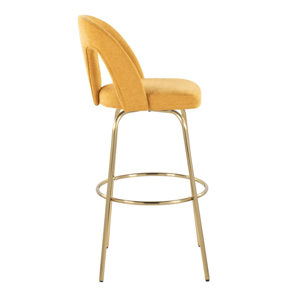 Ava Upholstered 30" Fixed-Height Barstool - Set of 2 - Gold Metal, Yellow Fabric