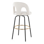 Ava Upholstered 30" Fixed-Height Barstool - Set of 2 - Black Metal, Snow White Fabric, Gold Metal