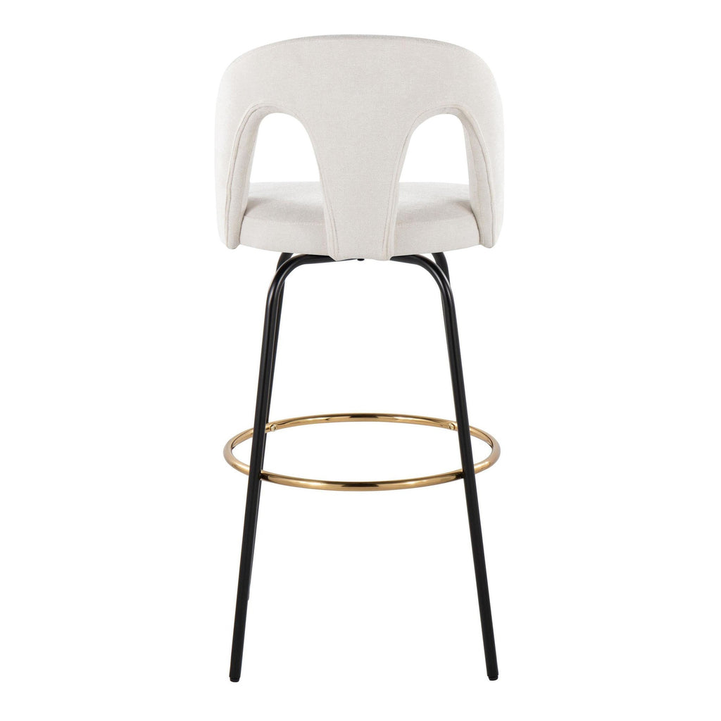 Ava Upholstered 30" Fixed-Height Barstool - Set of 2 - Black Metal, Snow White Fabric, Gold Metal