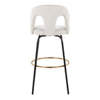 Ava Upholstered 30" Fixed-Height Barstool - Set of 2 - Black Metal, Snow White Fabric, Gold Metal
