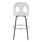 Ava Upholstered 30" Fixed-Height Barstool - Set of 2 - Black Metal, Snow White Fabric, Gold Metal