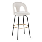 Ava Upholstered 30" Fixed-Height Barstool - Set of 2 - Black Metal, Snow White Fabric, Gold Metal