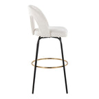 Ava Upholstered 30" Fixed-Height Barstool - Set of 2 - Black Metal, Snow White Fabric, Gold Metal
