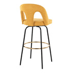 Ava Upholstered 30" Fixed-Height Barstool - Set of 2 - Black Metal, Yellow Fabric, Gold Metal