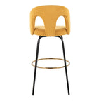 Ava Upholstered 30" Fixed-Height Barstool - Set of 2 - Black Metal, Yellow Fabric, Gold Metal