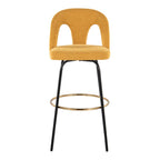 Ava Upholstered 30" Fixed-Height Barstool - Set of 2 - Black Metal, Yellow Fabric, Gold Metal