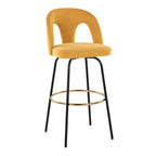 Ava Upholstered 30" Fixed-Height Barstool - Set of 2 - Black Metal, Yellow Fabric, Gold Metal
