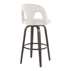 Ava Upholstered 30" Fixed-Height Barstool - Set of 2 - Walnut Glazed Wood, Snow White Fabric, Black Metal