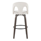 Ava Upholstered 30" Fixed-Height Barstool - Set of 2 - Walnut Glazed Wood, Snow White Fabric, Black Metal