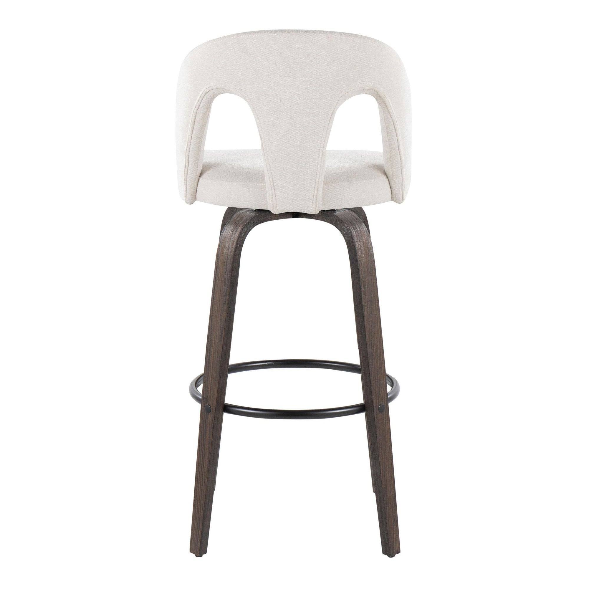 Ava Upholstered 30" Fixed-Height Barstool - Set of 2 - Walnut Glazed Wood, Snow White Fabric, Black Metal
