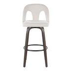 Ava Upholstered 30" Fixed-Height Barstool - Set of 2 - Walnut Glazed Wood, Snow White Fabric, Black Metal