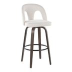 Ava Upholstered 30" Fixed-Height Barstool - Set of 2 - Walnut Glazed Wood, Snow White Fabric, Black Metal