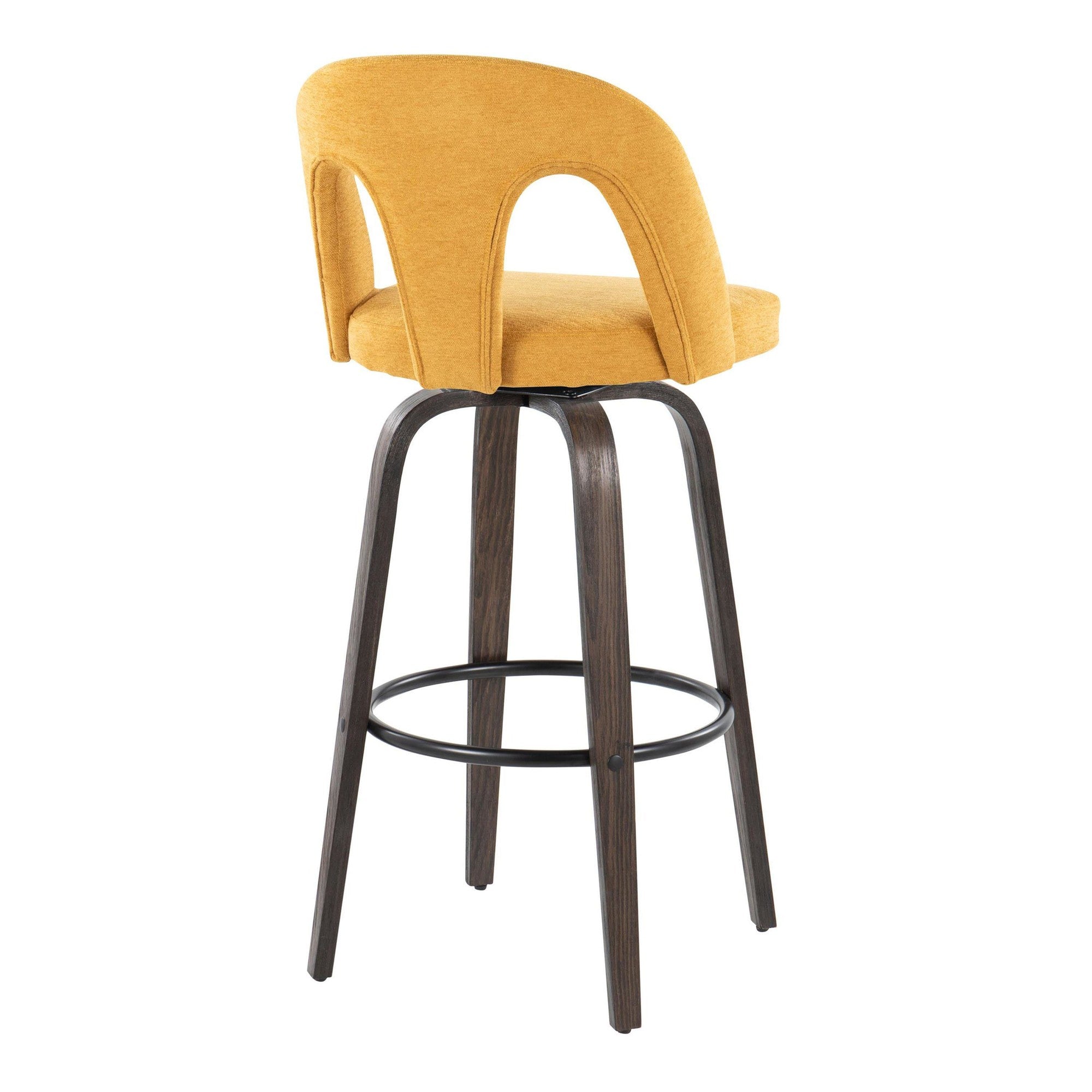 Ava Upholstered 30" Fixed-Height Barstool - Set of 2 - Walnut Glazed Wood, Yellow Fabric, Black Metal