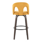 Ava Upholstered 30" Fixed-Height Barstool - Set of 2 - Walnut Glazed Wood, Yellow Fabric, Black Metal
