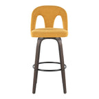 Ava Upholstered 30" Fixed-Height Barstool - Set of 2 - Walnut Glazed Wood, Yellow Fabric, Black Metal