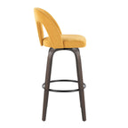 Ava Upholstered 30" Fixed-Height Barstool - Set of 2 - Walnut Glazed Wood, Yellow Fabric, Black Metal