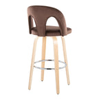Ava Upholstered 30" Fixed-Height Barstool - Set of 2 - Natural Wood, Espresso Velvet, Chrome Metal