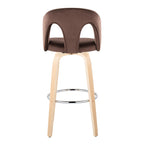 Ava Upholstered 30" Fixed-Height Barstool - Set of 2 - Natural Wood, Espresso Velvet, Chrome Metal