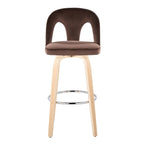 Ava Upholstered 30" Fixed-Height Barstool - Set of 2 - Natural Wood, Espresso Velvet, Chrome Metal