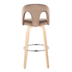 Ava Upholstered 30" Fixed-Height Barstool - Set of 2 - Natural Wood, Taupe Velvet, Chrome Metal