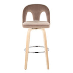 Ava Upholstered 30" Fixed-Height Barstool - Set of 2 - Natural Wood, Taupe Velvet, Chrome Metal
