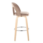 Ava Upholstered 30" Fixed-Height Barstool - Set of 2 - Natural Wood, Taupe Velvet, Chrome Metal